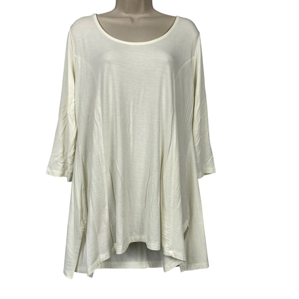 Soft Surroundings Larissa Tunic Top Womens Large Cream Back Zip Slub Knit Swing